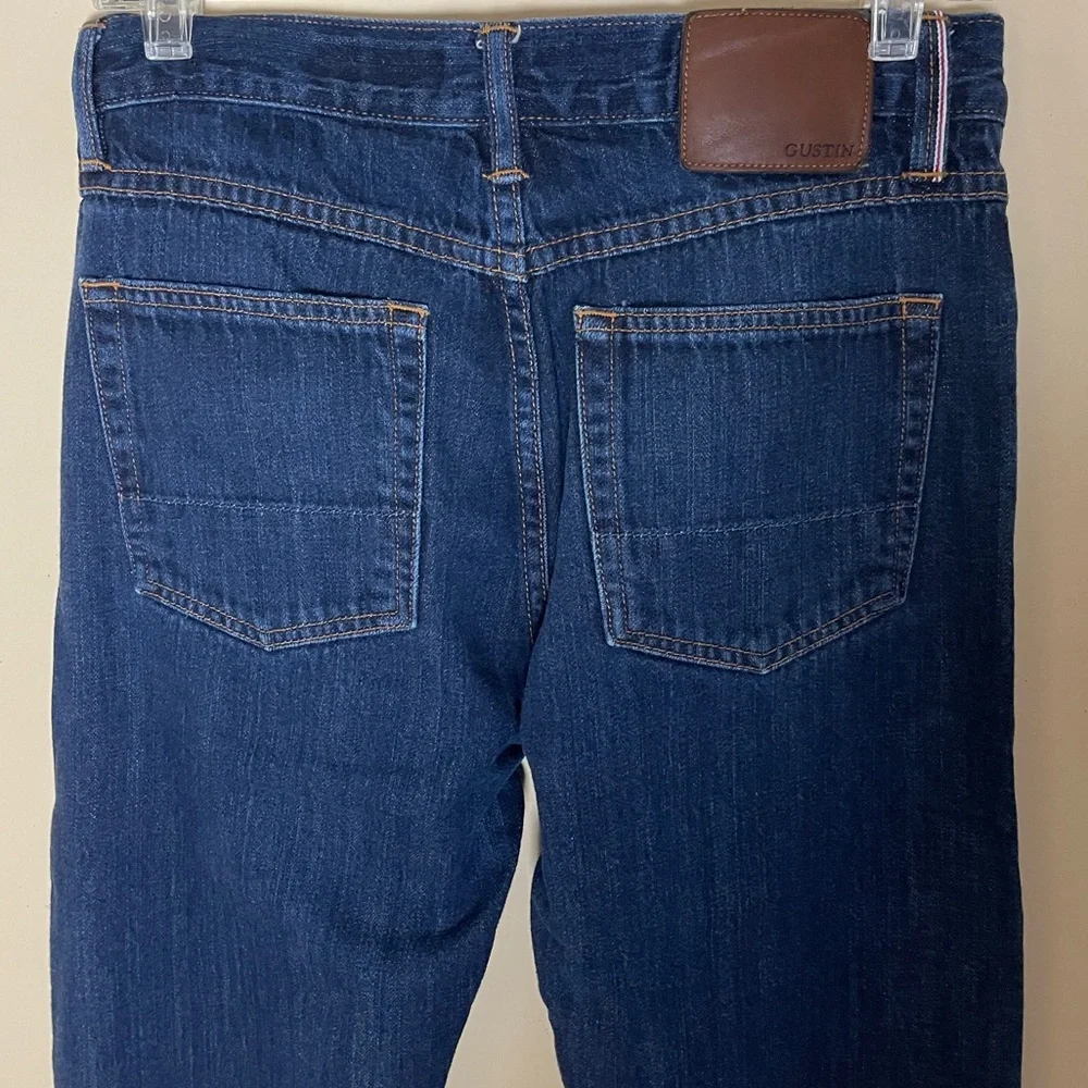 Gustin Men's Straight Jeans Washed Finish Selvedge Button Fly